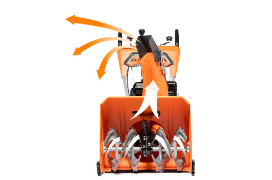 Агрессивные шнеки-ледорубы предназначены для работы с различным типом снега, вплоть до слежавшегося и обледенелого. Измельчая снег, шнеки подают его на крыльчатку выброса.